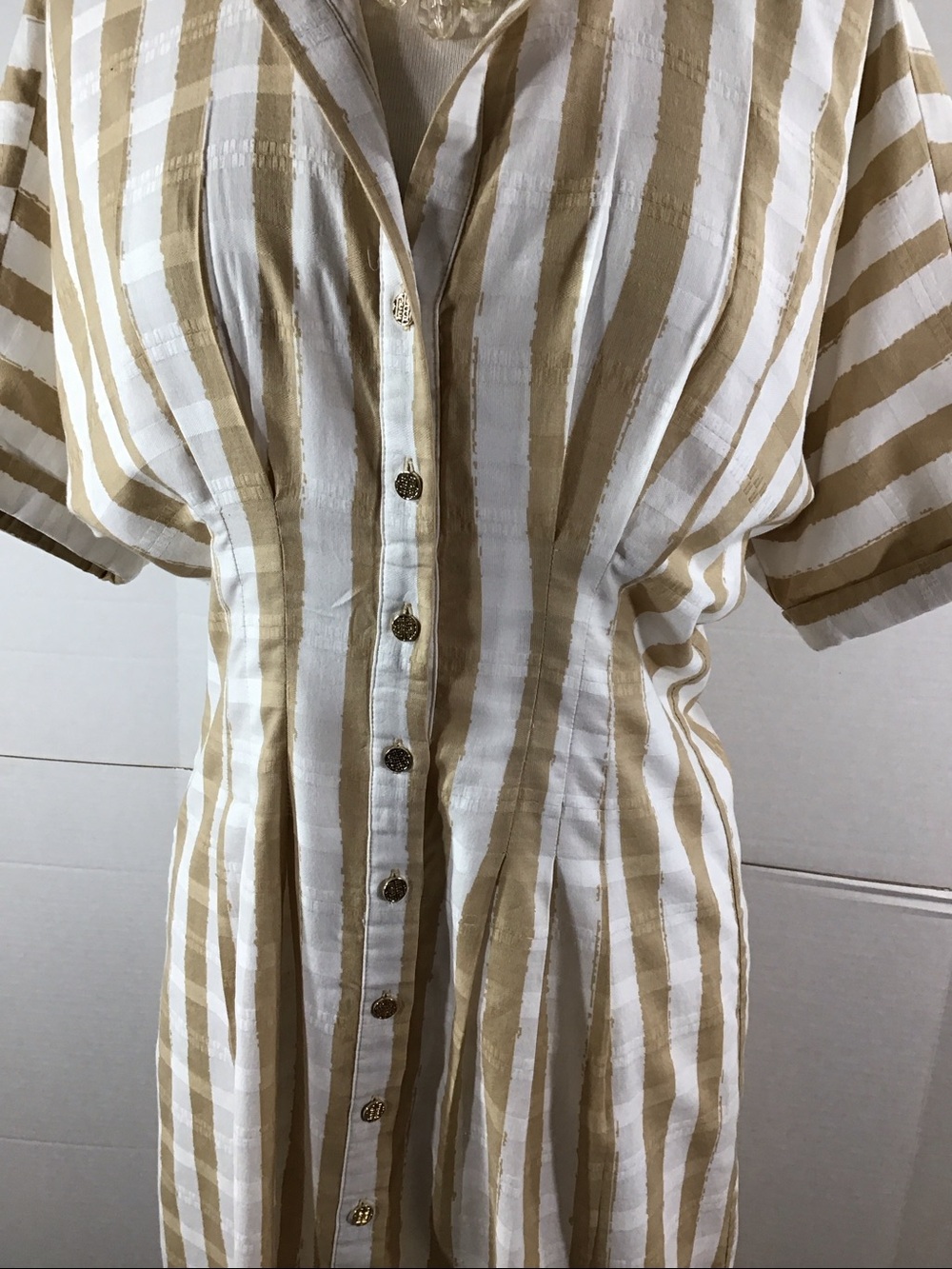 Emily McCarthy Georgia Striped Button-Front Shirt Dress in sand stripe S - Picture 3 of 12
